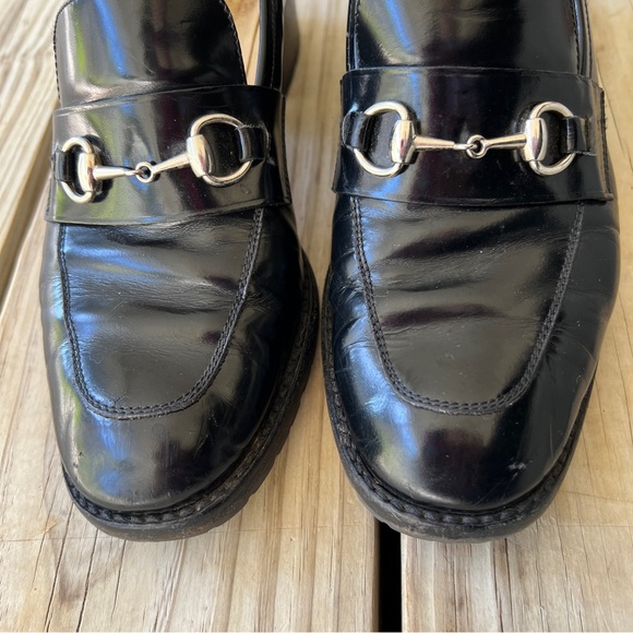 Gucci block heel horsebit loafers rubber sole vintage 90s moccasino nero 7 - Picture 6 of 16